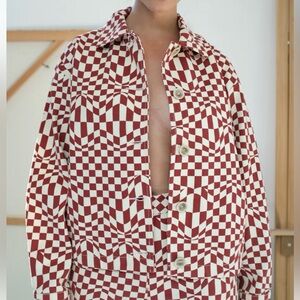 Paloma Wool Checkered Red and Cream Blazer